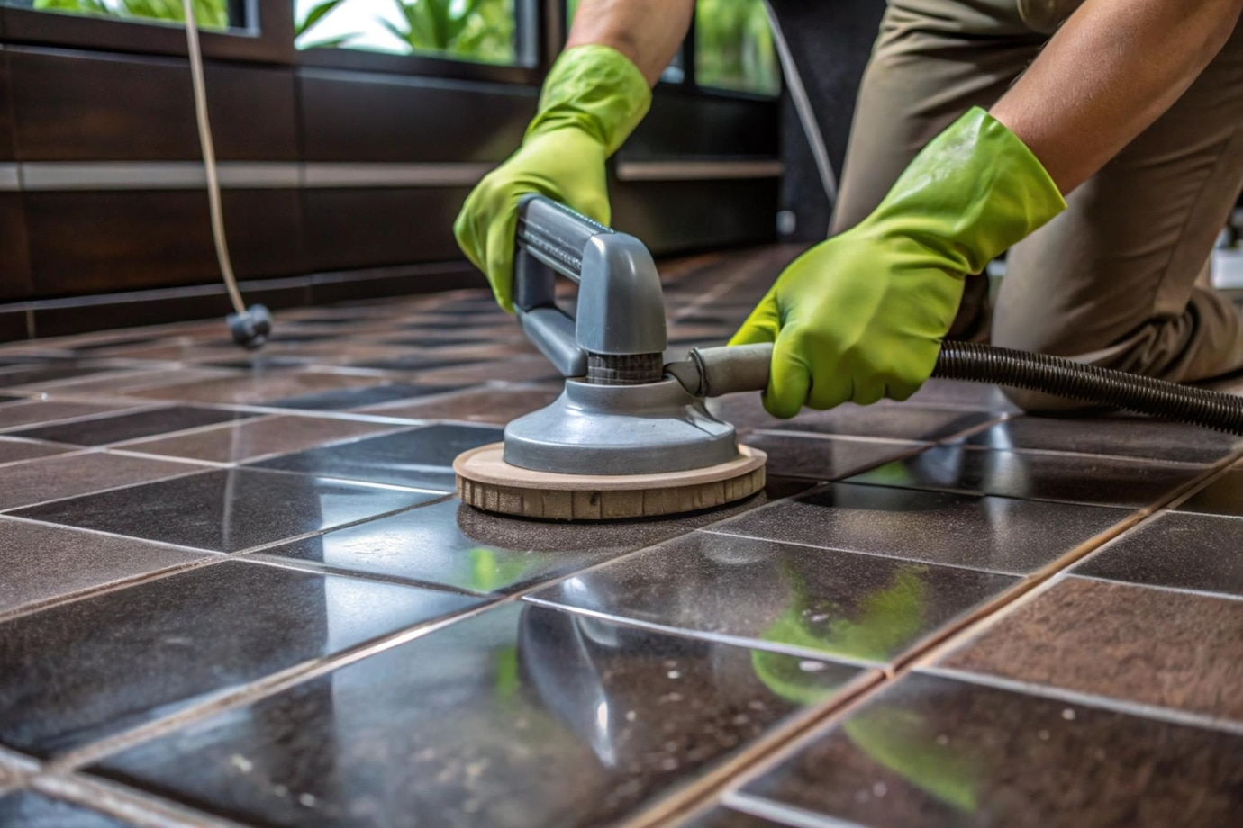 Close-up of effective grout cleaning.